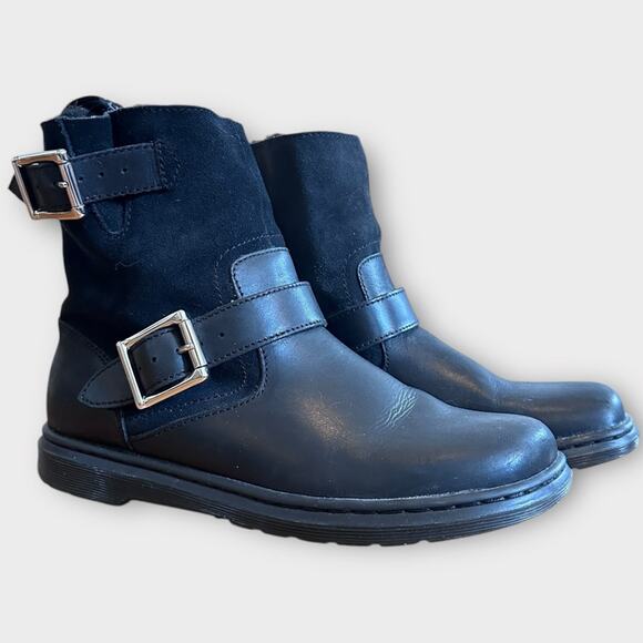 Martens Gayle Combat Boot Size Black Buckle Leather Womens